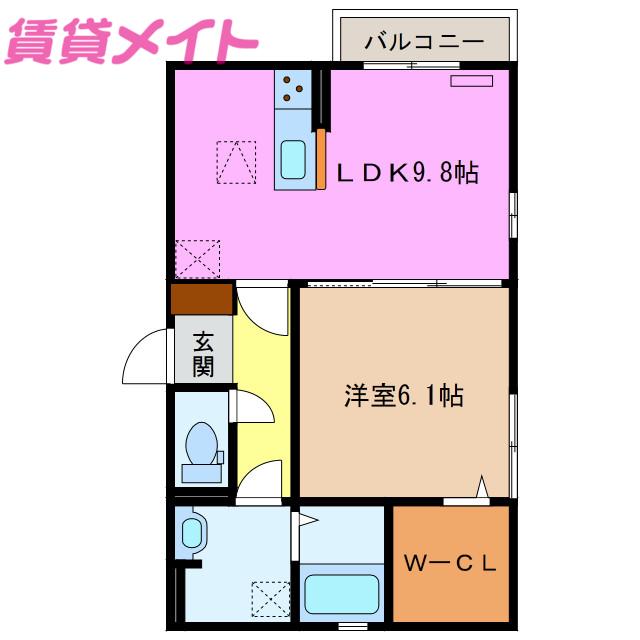 近鉄名古屋線 川原町駅 徒歩15分 2階建 築7年(1LDK/1階)の間取り写真