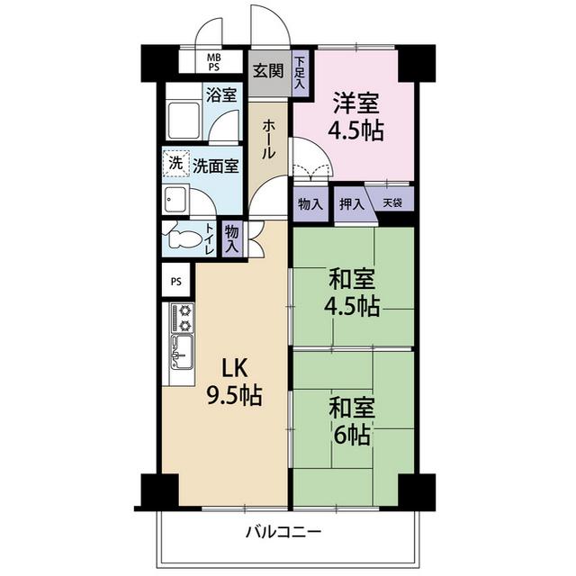 狭山ハウス2号館(3LDK/2階)の間取り写真