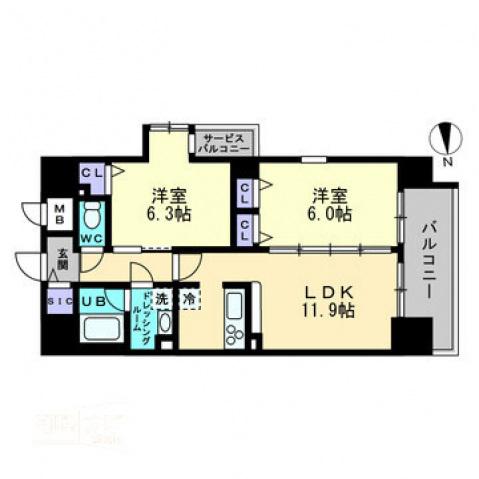 セントラルアヴェニュー田町(2LDK/5階)の間取り写真