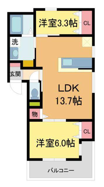 リブレメゾン住吉I(2LDK/3階)の間取り写真