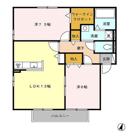 レンガ物語(2LDK/2階)の間取り写真