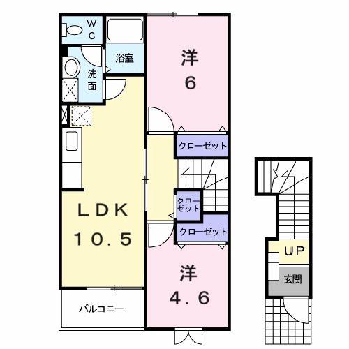 シャン・ド・フルール(2LDK/2階)の間取り写真