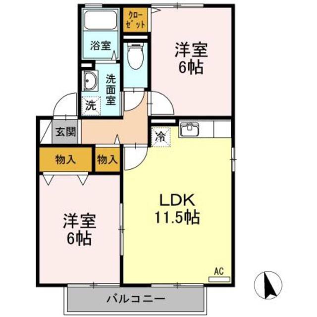 メルキュールA棟(2LDK/1階)の間取り写真