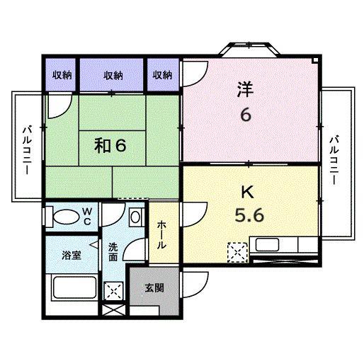 グランポルテ 木の宮I(2K/1階)の間取り写真