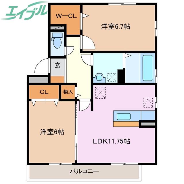 リビングタウン阿倉川B(2LDK/3階)の間取り写真