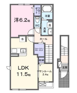アウル B(1LDK/2階)の間取り写真