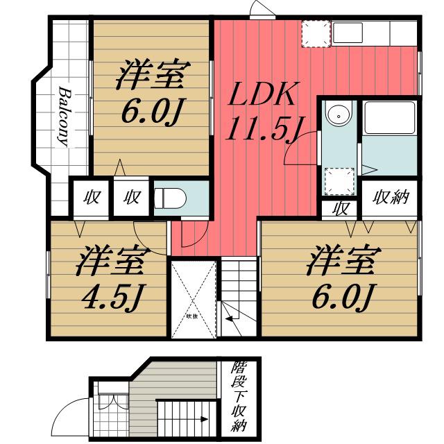 ハ-ヴェストスクエアII(3LDK/2階)の間取り写真