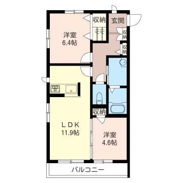 グランKコートC(2LDK/2階)の間取り写真