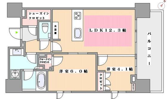 ルジェンテ駒込六義園リビオレゾン(2LDK/13階)の間取り写真