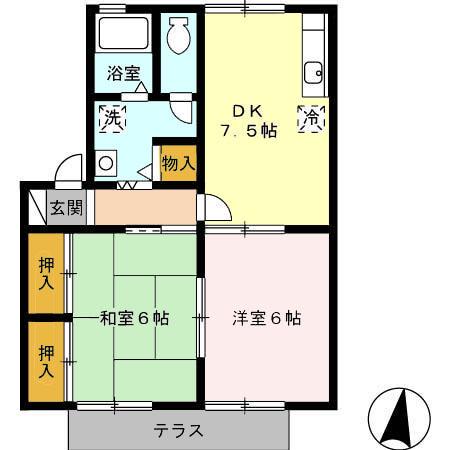 エストハウス B(2DK/1階)の間取り写真