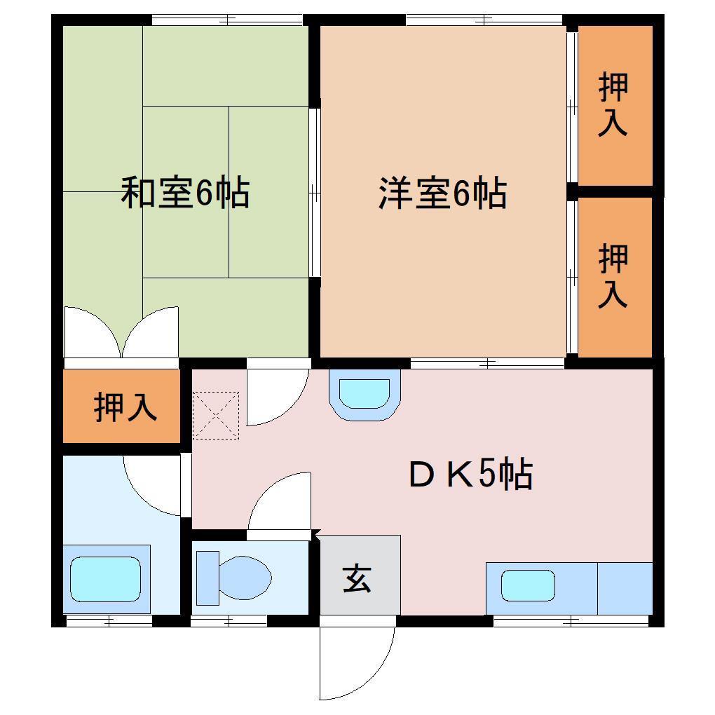 聖ハイツ第1(2DK/1階)の間取り写真