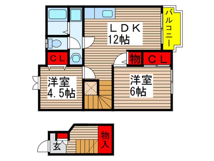 サンハイムB(2LDK/2階)の間取り写真