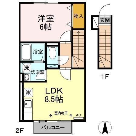 グランモア・リオン(1LDK/2階)の間取り写真