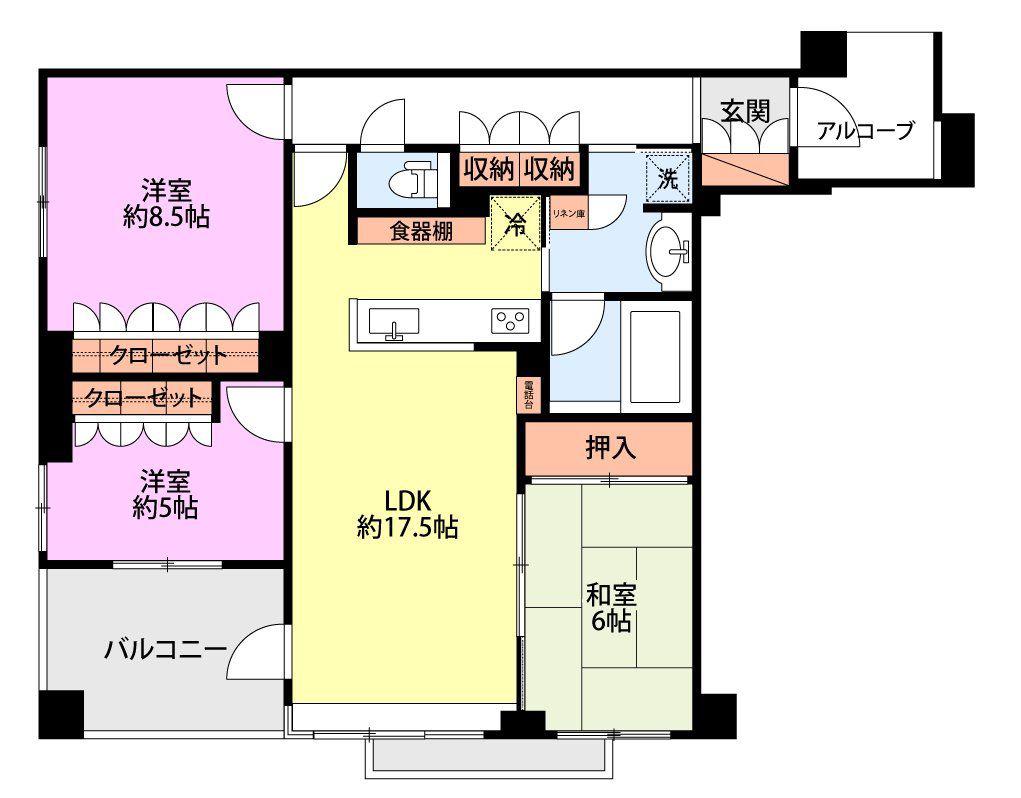 メビウスブレイン西千葉(3LDK/2階)の間取り写真