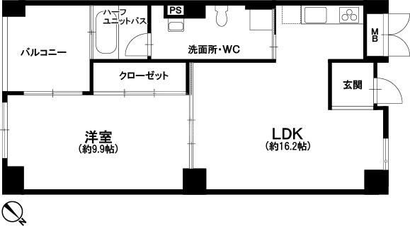 フェイズイン山王(1LDK/2階)の間取り写真