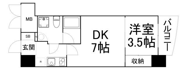 APRILE南森町(1DK/15階)の間取り写真