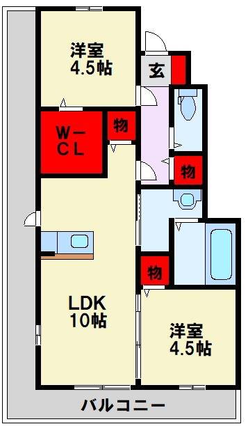 サンヒルズ黒崎駅(2LDK/1階)の間取り写真