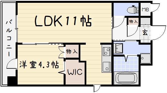 フェリシエ京町(1LDK/9階)の間取り写真