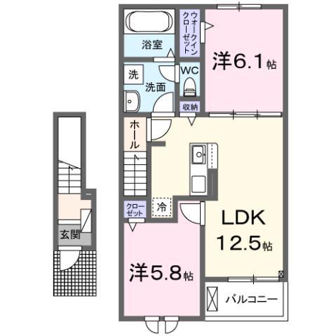 メゾン ド グレイスB(2LDK/2階)の間取り写真