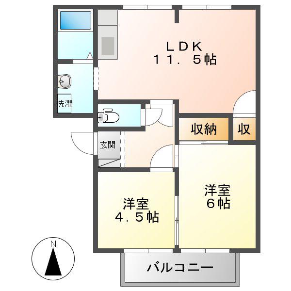グランデール八坂(2LDK/1階)の間取り写真