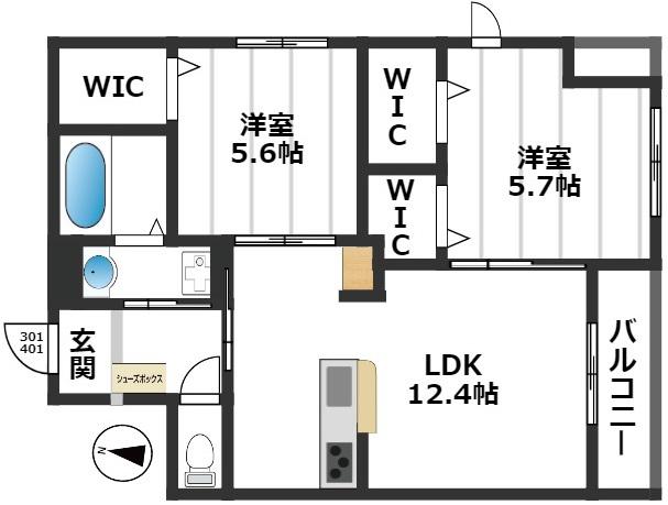 メゾンBSKT(2LDK/3階)の間取り写真