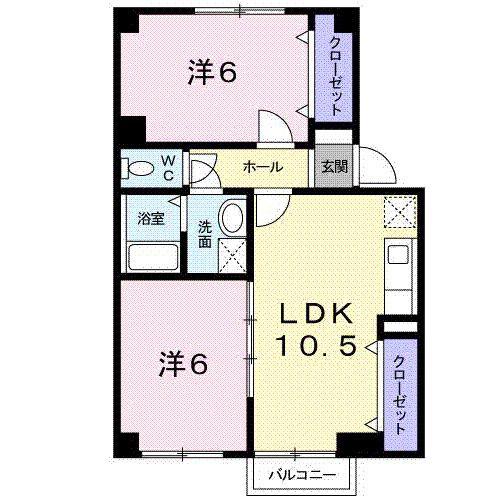 ウイステリアB(2LDK/1階)の間取り写真
