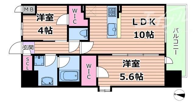 スプランディッド大阪イースト(2LDK/9階)の間取り写真