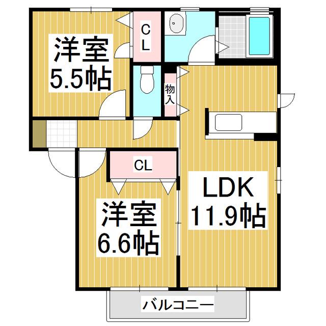 サンヴィレッジ A棟(2LDK/2階)の間取り写真