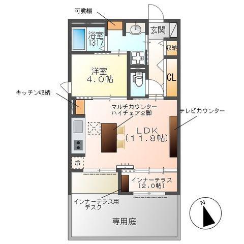 パークエステート I(1LDK/1階)の間取り写真