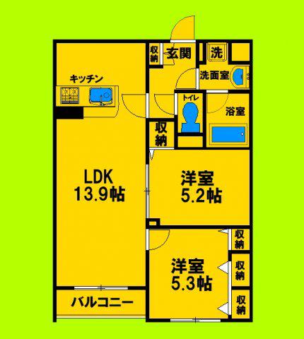 アディ ワン(1SLDK/2階)の間取り写真
