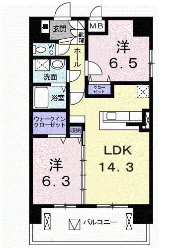 プリムヴェール金町(2LDK/9階)の間取り写真