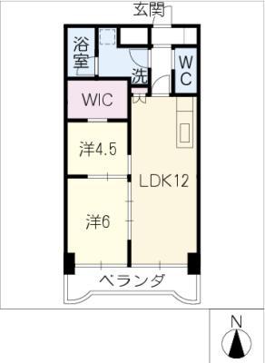 レジデンス岸野II(2LDK/5階)の間取り写真