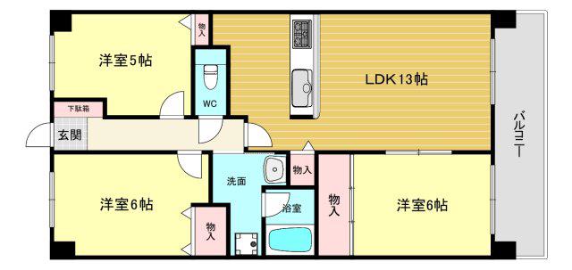 ローランド甲子園(3LDK/4階)の間取り写真