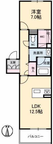 シャーメゾン アリシア(1LDK/2階)の間取り写真