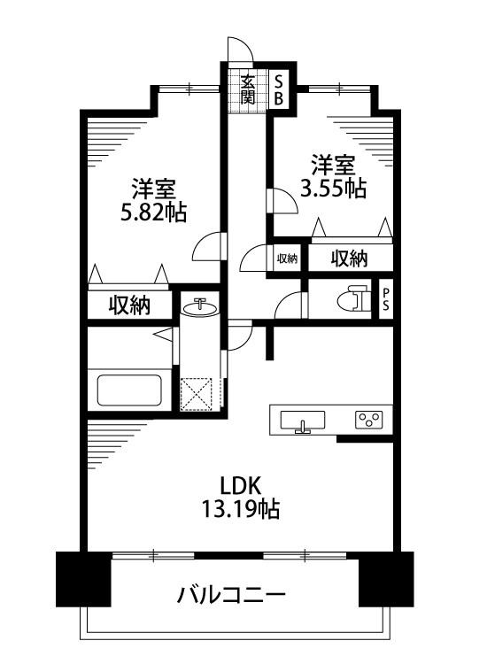モーント米山弐番館(2LDK/4階)の間取り写真