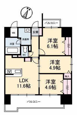 シャーメゾンステージ 碧・湯田(3LDK/11階)の間取り写真