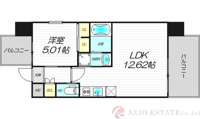 プレジオ三国EURO(1LDK/10階)の間取り写真
