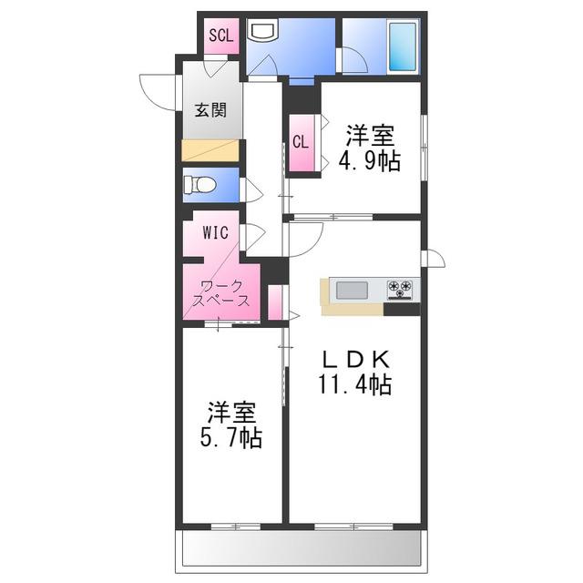 TOMENTOSA IZUMIOTSU(2LDK/3階)の間取り写真