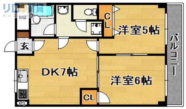 第5豊晃マンション(2DK/1階)の間取り写真