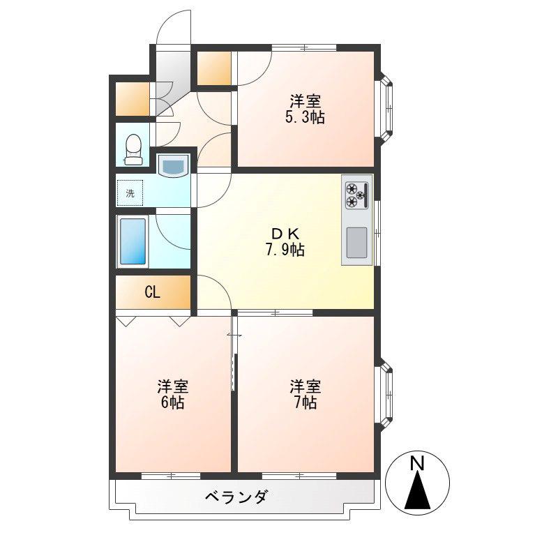 サンパレス府中(3DK/2階)の間取り写真