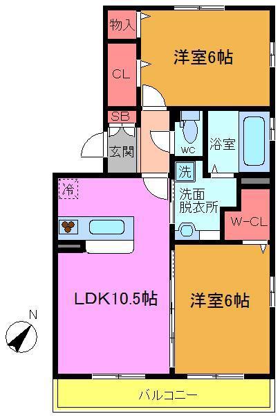 フェリーチェ B(2LDK/2階)の間取り写真