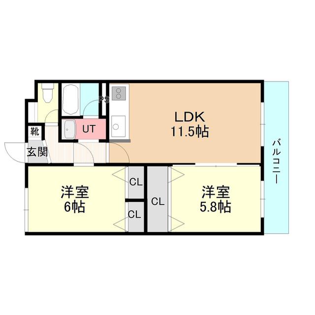 コーポ本通公園(2LDK/4階)の間取り写真