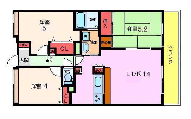 サンライクテイリス3号館(3LDK/2階)の間取り写真