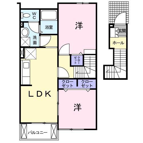 カントリーブライト B(2LDK/2階)の間取り写真