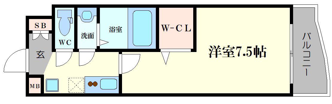ラグゼ難波南(1K/13階)の間取り写真