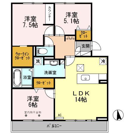 マルベリータウン シルク(3LDK/1階)の間取り写真
