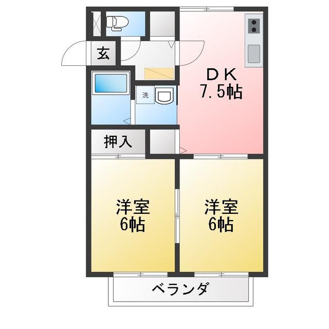 サンヴィレッジ割田 C棟(2DK/2階)の間取り写真