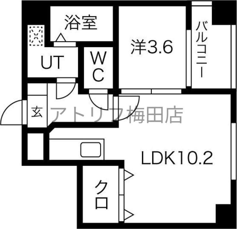 リップル南森町I(1LDK/2階)の間取り写真