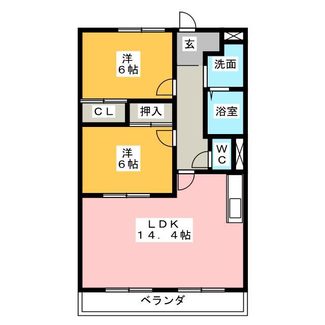 エルシュライン S(2LDK/3階)の間取り写真