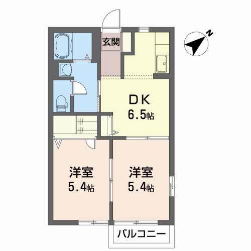 ファミーユ境山II(2DK/2階)の間取り写真